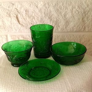 4 Piece Sandwich Forest Greenby ANCHOR HOCKING | 1930's Depression Glass